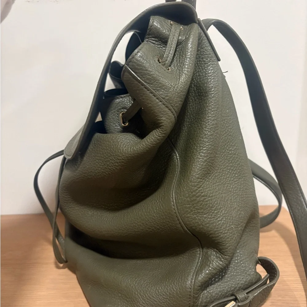 Tory Burch olive green midi-size leather backpack